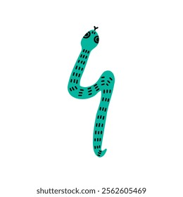 Bold cartoon snake shaped like number four on white background Snake symbol of the year. Vector hand drawn bold illustration