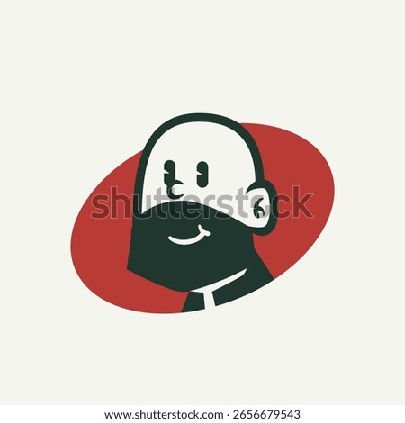 Bold cartoon vector of a calm, bearded face with a slight smile. Clean and minimalist design, perfect for icons, stickers, avatars, and digital branding assets