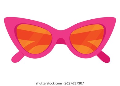 Bold cat eye sunglasses with hot pink frame and orange gradient lenses in flat cartoon style.