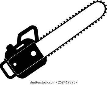 A bold chainsaw silhouette vector illustration, perfect for logos, icons, and industrial designs. Ideal for forestry, carpentry, and horror themes, this high-quality graphic suits print, digital, 