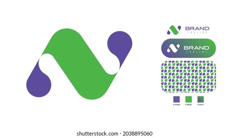 Bold Chat Bubble icon Logo using letter N for social media, fashion, trendy, creative, art, artist, health care related business with color pattern using colours Blue, Green and a pattern for branding