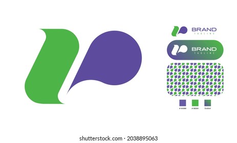 Bold Chat Bubble icon Logo using letter P or R for social media, fashion, trendy, creative, art, artist, health care related business color pattern using colours Blue, Green and a pattern for branding