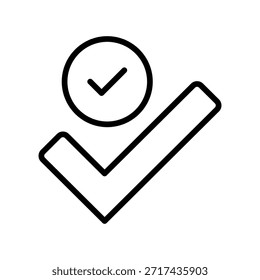 Bold Check Mark Line Icon, Outline Symbol for Task Approval, Correct Choice, Success Confirmation, Valid Answer, and Yes Vote. Vector Sign Icon.