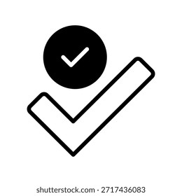 Bold Check Mark Line Icon, Outline Symbol for Task Approval, Correct Choice, Success Confirmation, Valid Answer, and Yes Vote. Vector Sign Icon.