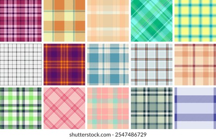 Bold check patterns with stripes and textured backgrounds. A perfect collection for Scottish or English themed textile and clothing projects.