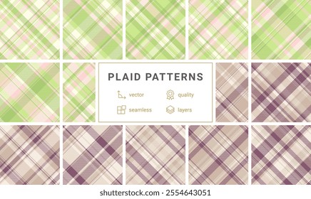 Bold check patterns with stripes and textured backgrounds. A perfect collection for Scottish or English themed textile and clothing projects.