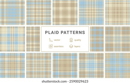 Bold check patterns with stripes and textured backgrounds. A perfect collection for Scottish or English themed textile and clothing projects.