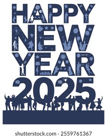 Bold and Cheerful Happy New Year 2025 Typography Art.