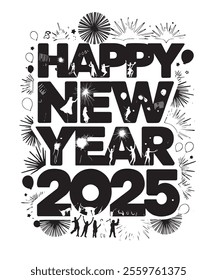 Bold and Cheerful Happy New Year 2025 Typography Art.