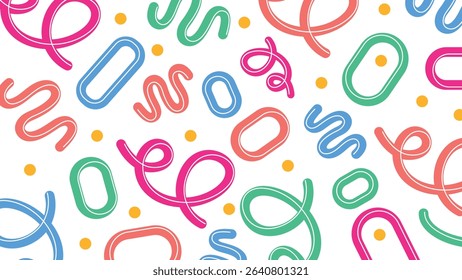 Bold circle outlines, arcs, and dots in red, green, blue, and yellow over white. Energetic and modern abstract design with geometric clarity.