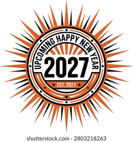 Bold circular graphic for a t-shirt marking the new year 2027. This design is ideal for apparel celebrating festive occasions.
