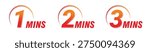 Bold circular timer icons showing 1, 2, and 3 minutes. Vector Illustration, 
