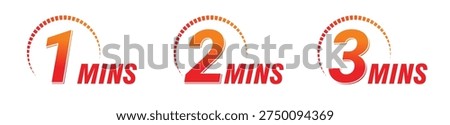 Bold circular timer icons showing 1, 2, and 3 minutes. Vector Illustration, 