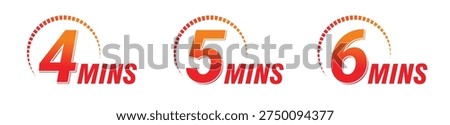 Bold circular timer icons showing 4, 5, and 6 minutes. Vector Illustration, 