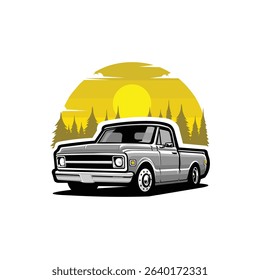 Bold classic american hot rod pickup truck vector art isolated tshirt design