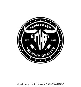 A bold and classic vector logo design showcasing a strong bull head, symbolizing quality meat and tradition. Perfect for butcher shops, steakhouses, BBQ joints, meat suppliers, and farm-to-table brand
