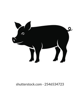 bold and clean pig silhouette vector in a side profile, highlighting the animal's distinct features such as its rounded body, short legs, and curled tail. The design uses smooth, solid lines, making i