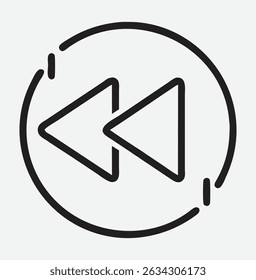 Bold and Clean Rewind Icon in Modern Line Art Style