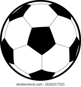 A bold and clean vector illustration of a traditional black and white soccer ball with sharp contrast and geometric panel design, perfect for logos, icons, or sports materials