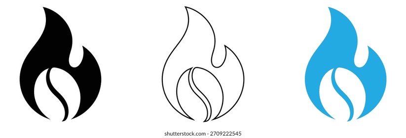Ícones de chama de grãos de café arrojados para design de marca e embalagem, Ícone de grãos de café torrados logotipo vetor design.Level grãos de café torrados. Grau de torrefação de grãos de café.