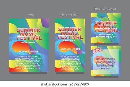 Bold Color Fluid Wave. Modern Abstract for Music Events. fluid design template multiple platform for print, mobile screen and social media post vector illustration