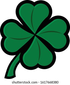 Bold color vector illustration of green fun four leaf clover with stem icon logo template easy to edit