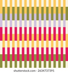 Bold colored abstract stripes seamless pattern design vector with magenta, yellow, green, purple, and beige color.
