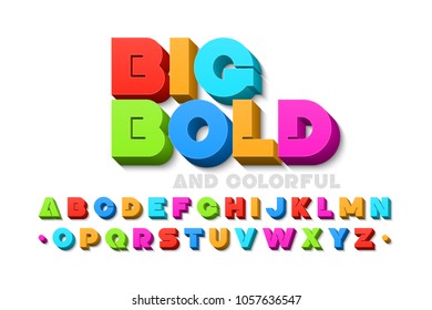 Bold colorful 3d font, vector illustration