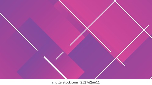 Um design abstrato arrojado e colorido com retângulos rosa e roxo em camadas, intersetados por linhas brancas. Ideal para fundos modernos e elementos de design