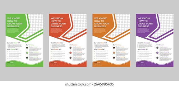 Bold and Colorful Business Flyer Template Set Green, Orange, Purple Layouts for Corporate Use

