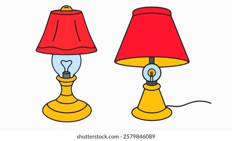 A bold and colorful cartoon table lamp with a glowing bulb. Ideal for home decor or office-themed sticker bundles.