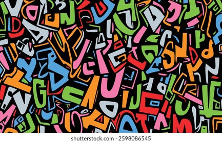bold, colorful, and dynamic abstract pattern featuring a multitude of geometric shapes