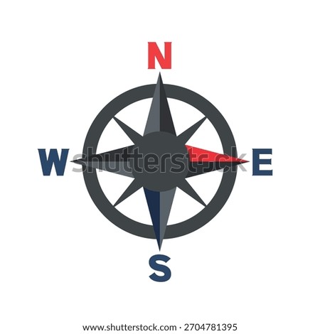 Bold, colorful flat design vector illustration of a compass rose showing the cardinal directions (North, East, South, West), symbolizing navigation, travel, guidance, exploration, and finding your way