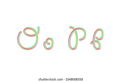 Bold colorful font. 3D effect alphabet. Handwritten letters formed by twisted lines. Calligraphic font style. Vector design template elements.