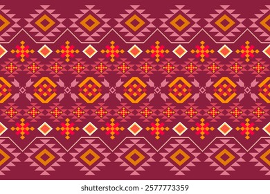 Bold, colorful geometric design inspired by tribal textiles. Intricate shapes create a vibrant, eye-catching pattern perfect for fashion, home decor, and more.