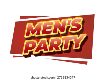 Un Diseño gráfico atrevido y colorido con el texto mens party sobre un fondo rojo con Formas dinámicas