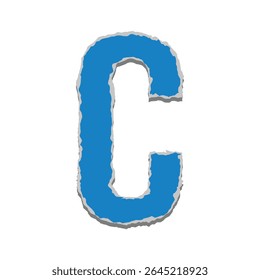 Bold and colorful letter C in torn paper style on white background. EPS vector perfect for ransom notes, posters, kids projects, education, scrapbooking, and digital creative design. Vector Torn Paper