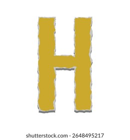 A letra H em negrito e colorida no vetor de estilo de papel rasgado no fundo branco. EPS ideal para projetos infantis, cartazes, arte de resgate, scrapbooking, visuais educacionais e design de tipografia criativa.