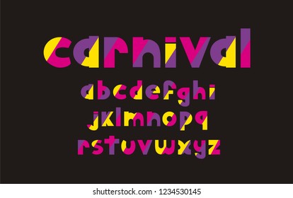 Bold colorful modern lettering vector. ABC alphabet design set. Carnival lowercase letters.