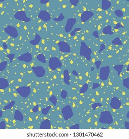 Bold colorful terrazzo texture vector seamless pattern with neon yellow background. Texture of classic italian type of floor in Venetian style for fabric, wallpaper, scrapbooking or background.