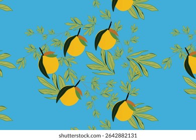 Bold, colorful tropical citrus fruits combined with lush florals and palm leaves for vibrant summer decor and apparel.