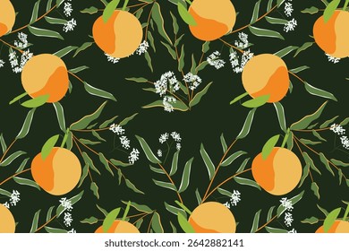 Bold, colorful tropical citrus fruits combined with lush florals and palm leaves for vibrant summer decor and apparel.
