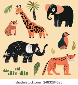 Bold colors and simplified shapes capture the essence of these majestic creatures, making it a perfect illustration for animal lovers, classrooms, or nature-themed projects