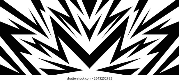 Bold, colourful design with spiky elements and a playful zigzag line motif