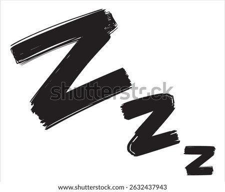 Bold comic-style "Zzz" sleep symbol, commonly used in cartoons to represent someone sleeping. Black brushstroke letters on a white background.