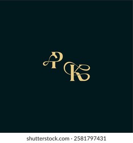 bold concept design elegant and curvy style monogram PK wedding logo initial letter
