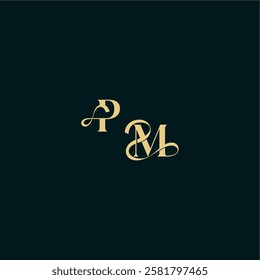bold concept design elegant and curvy style monogram PM wedding logo initial letter