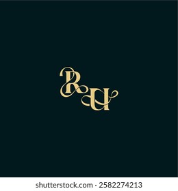 bold concept design elegant and curvy style monogram RU wedding logo initial letter