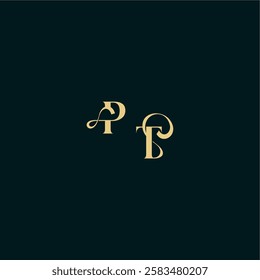 bold concept design elegant and curvy style monogram PT wedding logo initial letter