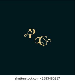 bold concept design elegant and curvy style monogram PC wedding logo initial letter